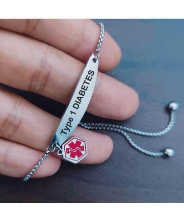 Shop NanMuc Medical Alert Bracelet for Type 2 Diabetes - Engraved Stainless Steel Adjustable for Men & Women | Emergency First Aid Health Alert - Buy Online on GoSupps.com