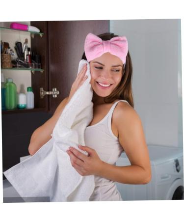 Makeup Headband Elastic Bow Spa Head Bands Coral Fleece Headwrap for Washing Face Pink Plush Bow Headband - Buy Online on GoSupps.com
