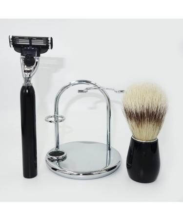 Premium Shaving Brush Set for Men | Natural Bristles & Stylish Razor Rack | 9x15cm Black - Buy Online on GoSupps.com