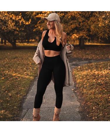 QINSEN Ribbed Seamless Crop Tank & High Waist Yoga Leggings Set - Large Black - Buy Online on GoSupps.com
