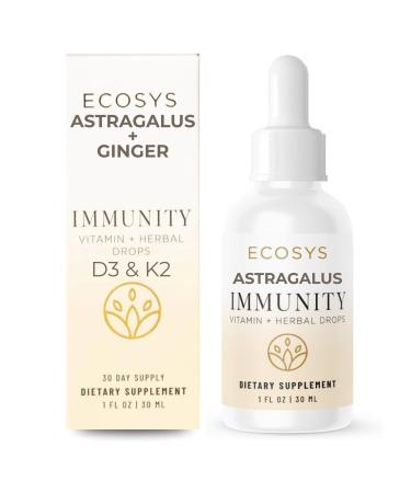 Astragalus & Ginger Natural Vitamin D3 & K2 Liquid Drops for Immune Support | Immunity Herbal Blend | 100% Pure Essential Oils & Lemon Tincture | Made in USA
