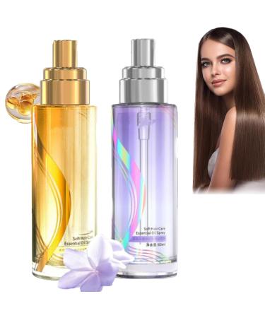 Long-Lasting Lightweight Hair Soft Essential Oil Spray Fluffy Volumizing Hair Spray for Women and Men (Purple+Gold)