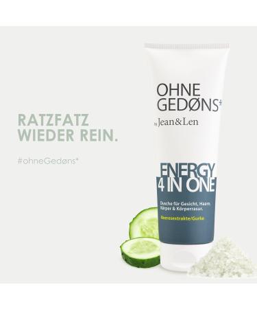 Jean & Len Energy 4in1 Shower Gel with Sea Extracts & Cucumber | Vegan Body Hair & Face Cleanser | Paraben & Silicone-Free 250ml - Buy Online on GoSupps.com