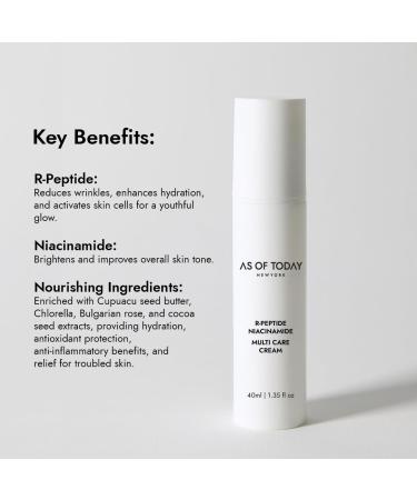 AS OF TODAY R Peptide Niacinamide Multi Care Cream | Anti-Aging Face Moisturizer with Niacinamide & Peptides | Hydrating Facial Cream for Wrinkles Fine Lines & Uneven Tone | Clean Beauty | 1.35 fl oz - Buy Online on GoSupps.com