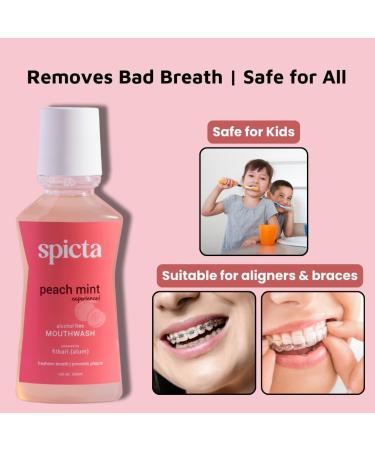 Spicta Mouthwash Peach Mint | Powered by Fitkari (Alum) | Fluoride Free | Alcohol Free | SLS & Paraben Free | Freshens Breath Prevents Plaque (250 ml) - Buy Online on GoSupps.com