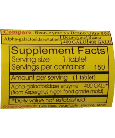 Bean-zyme 150 Count - 400 GALU per Tablet | Digestive Enzyme Supplement - Buy Online on GoSupps.com