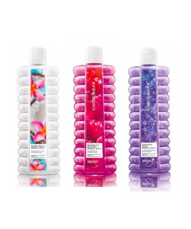Avon Bubble Bath Lavender Calm Aloha Monoi Raspberry Delight Set of 3 Bubble Bath 500ml Multicolour