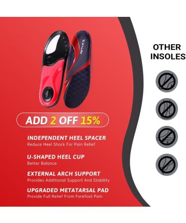 Plantar Fasciitis Arch Support Insoles for Men & Women | Heavy Duty Pain Relief Orthotics for Flat Feet | Upgrade Comfort for Work Boots | Black - Size M:10.9 (Men 8-9.5/Women 9-10.5 - Buy Online on GoSupps.com