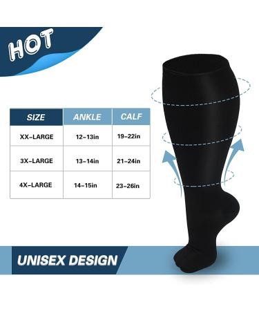 Diu Life Plus Size Compression Socks for Women & Men - 3 Pairs Extra Large Knee-High Stockings - Wide Calf Fit for Nurses, Sports, and Fitness - Buy Online on GoSupps.com
