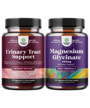 Bundle of D Mannose Capsules for Urinary Tract Health with Cranberry Juice Powder & Dandelion and Pure Magnesium Glycinate 400mg Per Serving - Vegan High Absorption Chelated Magnesium Capsules