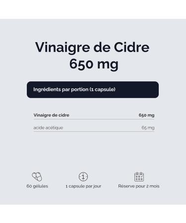 Vitaler s Vinaigre de Cidre 650 mg 60 g lules Cure 2 Mois Vegan Sans Conservateurs Composition Pure - Buy Online on GoSupps.com