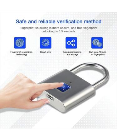 Fingerprint Padlock Porta Fingerprint Lock for House Door Suitcase Backpack Gym Bike Office IP66 Waterproof Outdoor Locker USB Charging - Buy Online on GoSupps.com