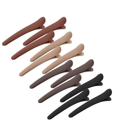 12 PCS Hair Clips for Styling Sectioning, YISSION 3.1 Inch Matte Alligator Hair Clips Hair Barrettes No Crease Duck Billed Hair Clip, Hair Styling Accessories for Women Girls Khaki,Black,Brown,Coffee