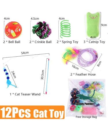 12 Pcs Cat Toys for Indoor Cats Kitten Plush Catnip Toy Cat Teeth Cleaning Toys Interactive Cat Feather Teaser Wand Spring Toy 12Pcs - Buy Online on GoSupps.com