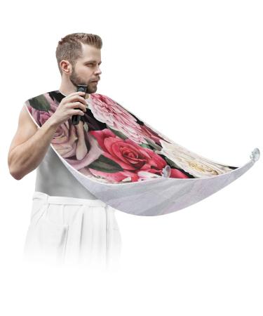 Beard Bib Apron Beard Bib Hair Catcher for Men Shaving and Trimming Non-Stick Waterproof Beard Cape Grooming Cloth Flower Roses