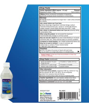 OneLAX Magnesium Citrate Oral Solution Saline Laxative Natural Lemon Flavor Fast-Acting Gentle Laxative & Constipation Relief Digestive Health. Sugar-Free Dye-Free 10 fl oz (296 mL) 5 Pack - Buy Online on GoSupps.com