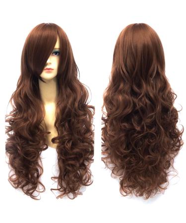 Colorfulpanda Long Brown Wig Natural Curly Wavy Dark Brown Wigs for Women Cosplay Halloween Party Costume Heat Resistant Synthetic Hair Wig