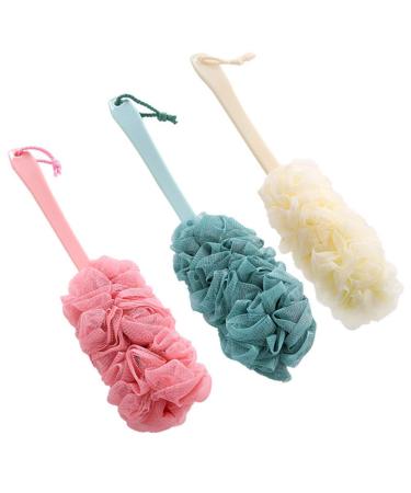 Nutteri 3 Pack Back Scrubber Long Handled Bath Brush Soft Mesh Sponge Exfoliating Body Scrub Back Cleaner Loofah Bathroom Shower Accessories for Women and Men (Multiple Colors)