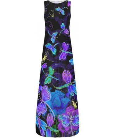 UIKMNH Summer Casual Dress | Women's O-Neck Flower Print Sleeveless Plus Size Long Dress - Buy Online on GoSupps.com