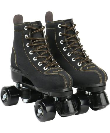 Women's High Top Suede Roller Skates | Light-Up Wheels | Double Row | Black 37 | Includes Shoe Bag - Buy Online on GoSupps.com