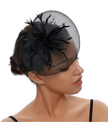 Amosfun Black Fascinator Hat | Elegant Feather Net Mesh Derby Tea Party Headwear for Women & Girls - Buy Online on GoSupps.com