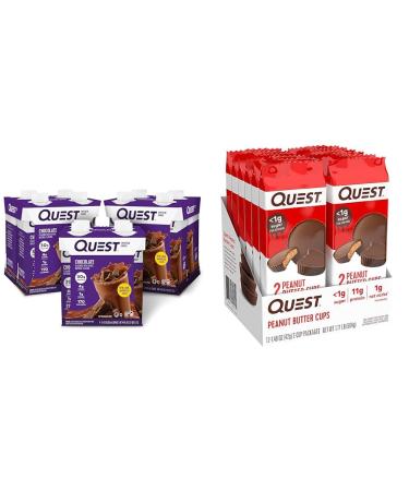 Quest Nutrition Ready To Drink Chocolate Protein Shake & High Protein Low Carb Gluten Free Keto Friendly Peanut Butter Cups 12 Count (Pack of 1) (total- 17.76 Ounce) Chocolate + High Protein Low Carb 11 Fl Oz (Pack of 12)