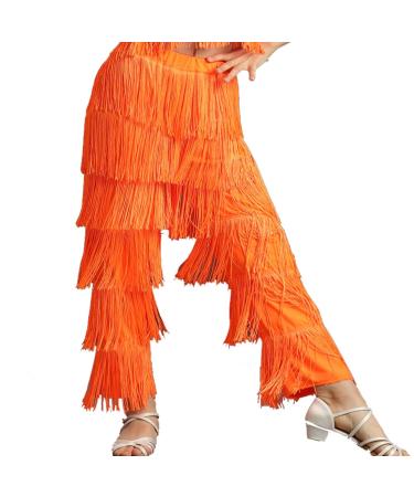Adult Womens Fringe Pants Latin Dance Pants Tassel Performance Costumes Practice Black Ballroom Dance Pants Orange Medium