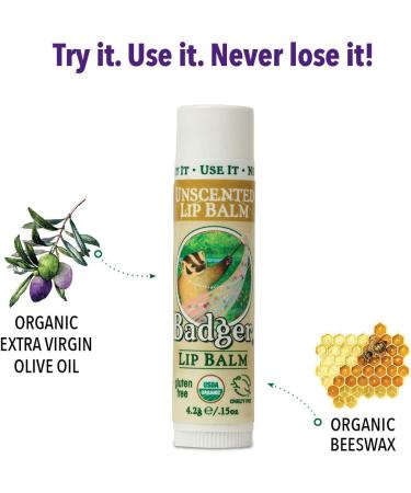 Badger Organic Unscented Lip Balm 0.15 oz - Natural Moisturizer - Buy Online on GoSupps.com