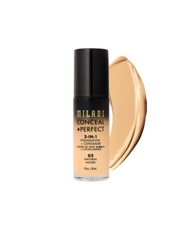 Milani Conceal + Perfect 2-in-1 Foundation + Concealer - Natural (1 Fl. Oz.) Cruelty-Free Liquid Foundation - Cover Under-Eye Circles, Blemishes & Skin Discoloration for a Flawless Complexion 02-Natural - Buy Online on GoSupps.com