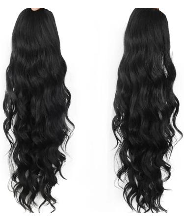 Ponytail Extensions Body Wavy Ponytail Synthetic Ponytail Extension Long Black Drawstring Wavy Ponytail Hair African American for Women for Women(Black) - Buy Online on GoSupps.com