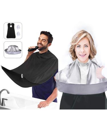 2Pcs Hair Cutting Cape and Beard Bib, Haircut Cape Hair Catcher for Adults/Kids, Beard Catcher Apron for Shaving and Trimming with 2 Suction Cups