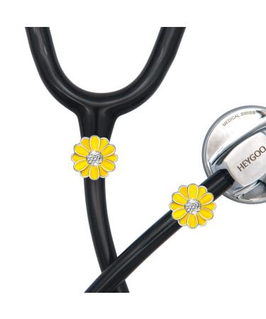 HEYGOO 2 Pack Sunflower Bling Stethoscope Charms Unique Stethoscope Id Name Tag for Doctor Nurse