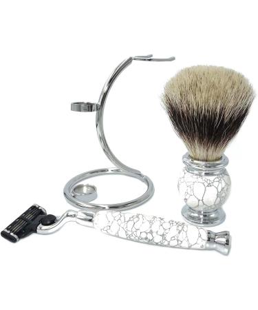 Buy Lefeda Men's Shaving Brush Set - Pure Roof Hair Natural Stone Handles Silver Stand - Premium Shaving Accessories for a Smooth Grooming Experience - Buy Online on GoSupps.com
