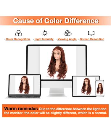 Reddish Brown 22 Body Wave Human Hair Lace Front Wig | 180% Density Auburn Brown Wig for Black Women - Buy Online on GoSupps.com