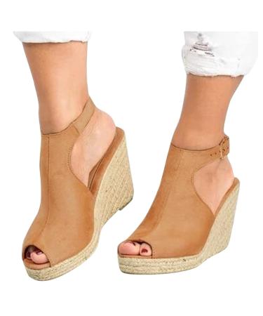 Foldap Summer Sandals for Women 2023 Womens Wedges Shoes 2023 Summer Open Toe Breathable Beach Sandals Platform Sandal Women 7.5 A1-khaki