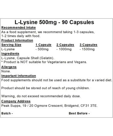 L-Lysine 500mg - 90 Capsules | Pure - Buy Online on GoSupps.com