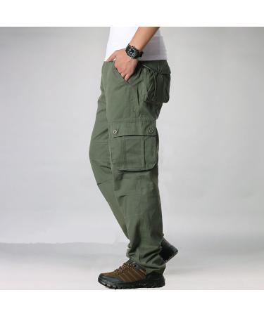 Men's Work Trousers & Hiking Cargo Pants - Breathable Cotton Ripstop Multiple Pockets | Outdoor Jogging Pants in Green - Size 44 - Buy Online on GoSupps.com