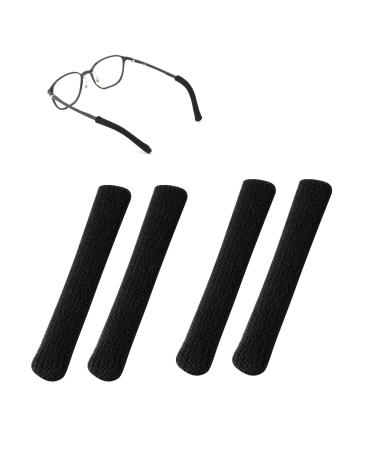 PEUTIER 4pcs Eyeglass Ear Cushions Soft Knitted Cotton Anti Slip Temple Pads Eyeglass Temple Tips Eyeglass Pads Behind The Ear Eyewear Retainer Glasses Arm Sleeve for Sunglasses Glasses (Black)