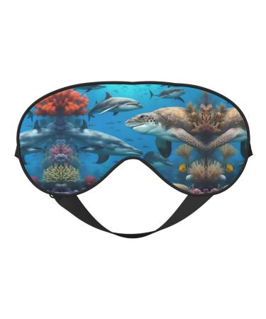 Dolphins Sea Turtle Shark Octopus Coral Reef Print Ultra-Soft Light-Blocking Eye Mask for Optimal Comfort and Restful Sleep