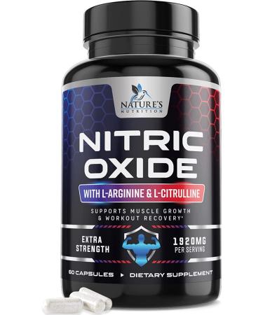 Extra Strength Nitric Oxide Supplement - L Arginine, Citrulline Malate, AAKG, Beta Alanine - Pre Workout Booster for Muscle Strength & Energy - 60 Veggie Capsules - Buy Online on GoSupps.com