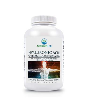 Nature's Lab Hyaluronic Acid with Biocell Collagen and MSM - Skin Hydration, Joint Health - 120 Capsules (40 Day Supply)