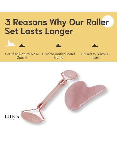 100% Natural Rose Quartz Stone Face Roller & Gua Sha Set - Beauty Tools to Reduce Wrinkles Puffiness & Dark Circles - Mini Lift for Face Eyes Neck & Body - Buy Online on GoSupps.com