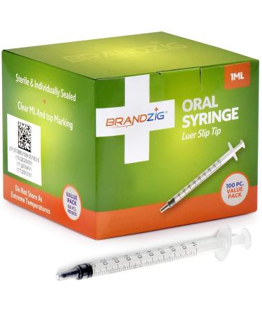 1ml Oral Syringe - 100 Pack  Luer Slip Tip, No Needle, Sterile Individually Blister Packed - Medicine Administration for Infants, Toddlers and Small Pets