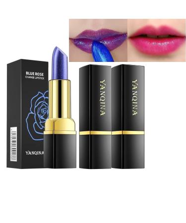 PAQIMAN 2 Pcs Magic Temperature Changing Colors Lipstick (Blue Changed into Pink ) Long-Lasting Wear Non-Stick Cup Not Fade Waterproof Lipstick Lip Gloss for Women. 2Pcs