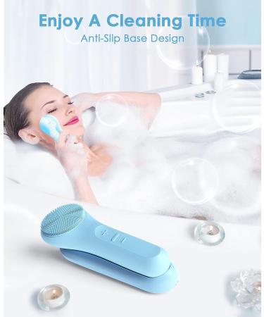 Jack&Rose Sonic Silicone Face Scrubber - Waterproof Electric Facial Cleansing Brush for Sensitive Skin - Inductive Charging Face Exfoliator (Sky Blue) - Buy Online on GoSupps.com