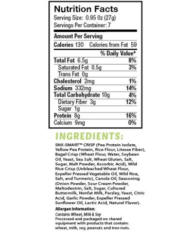 Barn Dad Nutrition SNXSmart Crispy Plant Protein Bites - Sour Cream Onion Flavor - 56g Protein - 7 Servings - 6.6oz Bag - Buy Online on GoSupps.com