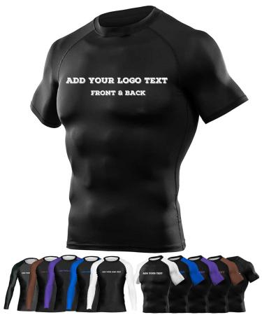 Custom Your Own Print Front & Back BJJ Foundation Rash Guard - Ranked No Gi Jiu Jitsu Rashguard Black (Short Sleeve) X-Large