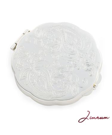 Jinvun Silver Vintage Round Purse Double Sided Mirror with Magnification - Compact Handheld Mirror for Makeup, Travel, and Vanity - Buy Online on GoSupps.com