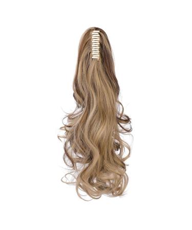 Qunlinta 18 Curly Wavy Ponytail Extension - Ash Blonde & Light Brown Clip-in Synthetic Hairpiece - Buy Online on GoSupps.com