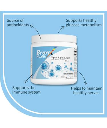 BRONX Alpha Lipoic Acid 600mg Max Strength | 300 Vegan Capsules | Healthy Glucose Metabolism | Bulk Supplement - Buy Online on GoSupps.com
